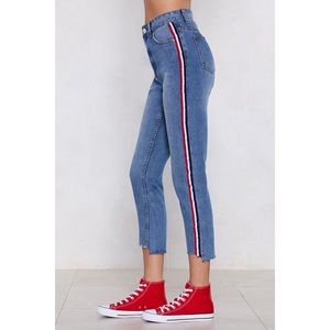 Nasty Gal Stripe High Waisted Jeans